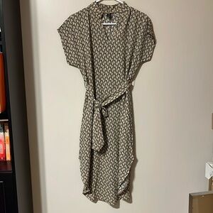 Tan & Black Patterned Midi Dress